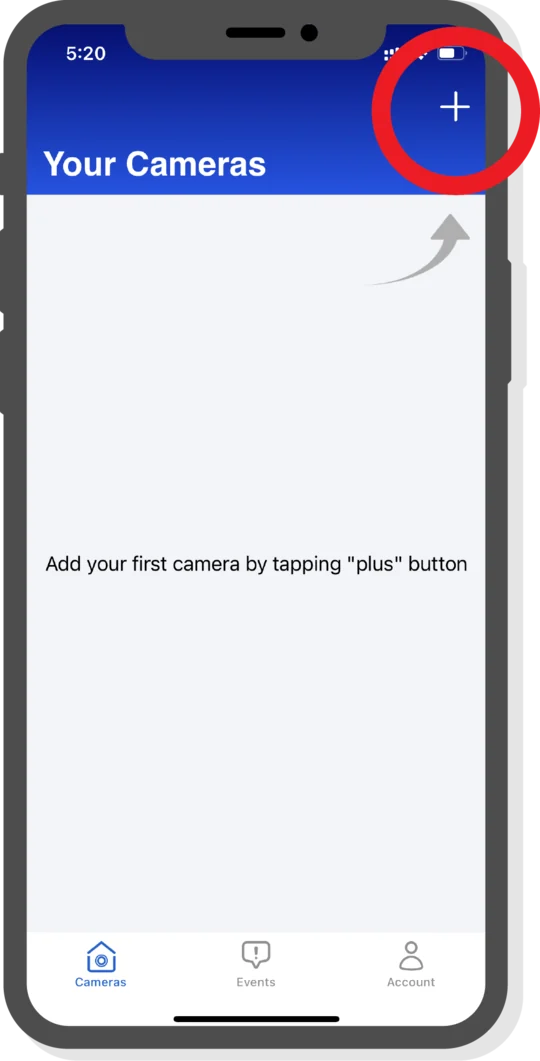 Your Cameras screen with the plus button highlighted