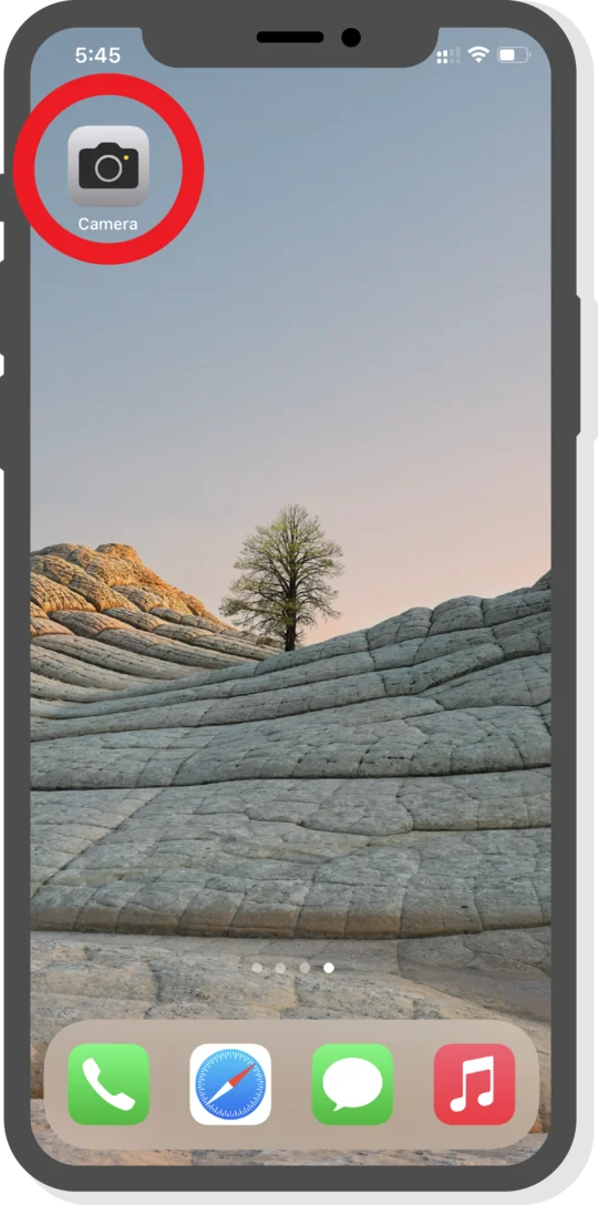 Home screen of the second device with the Camera app highlighted