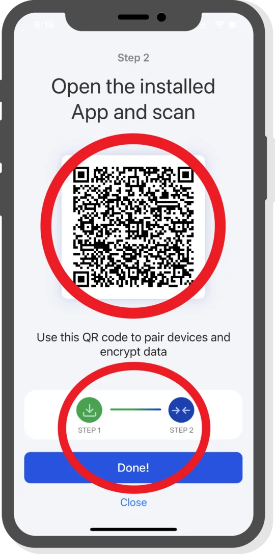 Second QR code used to pair the devices