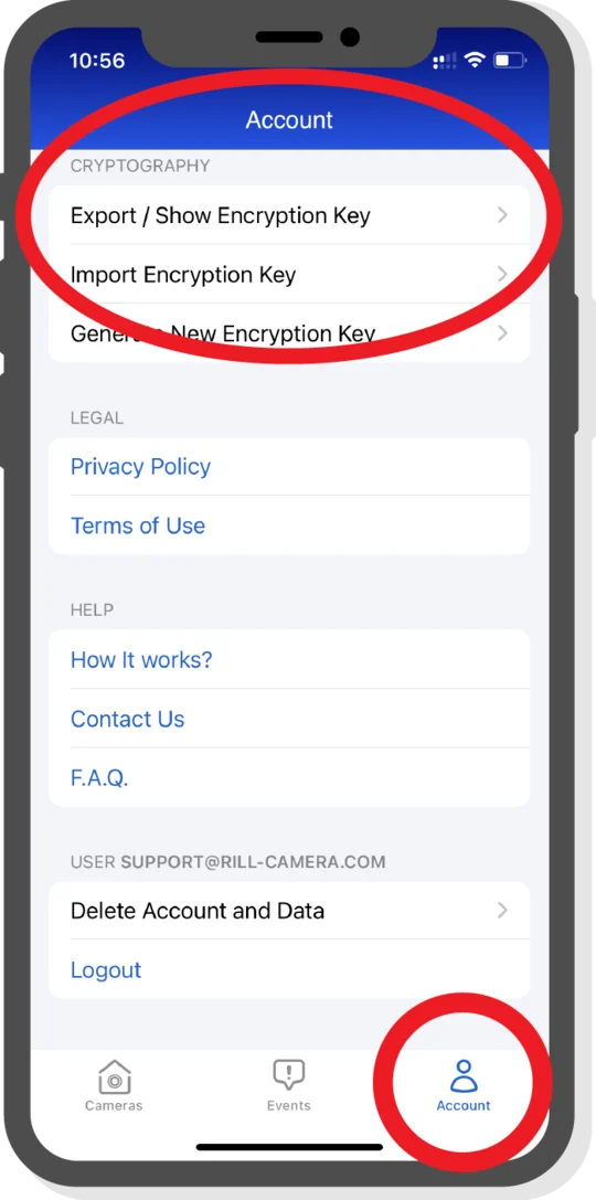 Account page with the Cryptography section highlighted